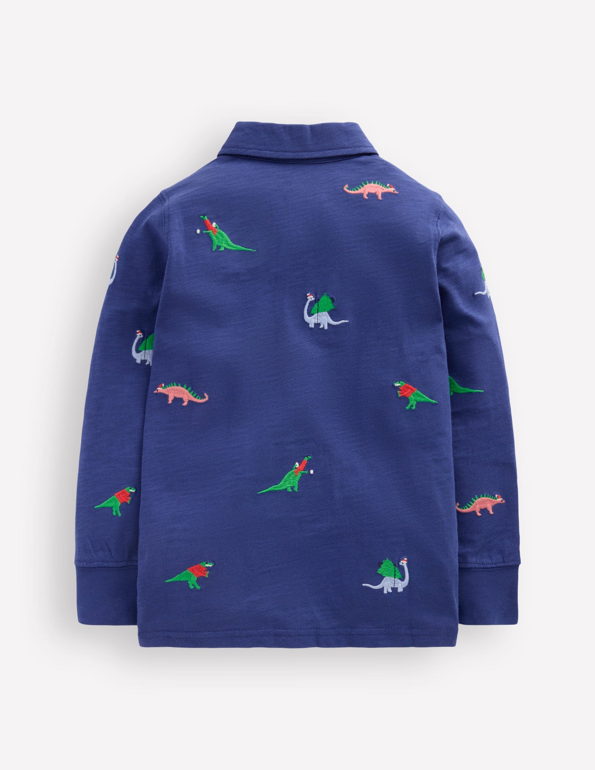 Besticktes Flammgarn-Polohemd-Segelblau, Dinosaurier-2