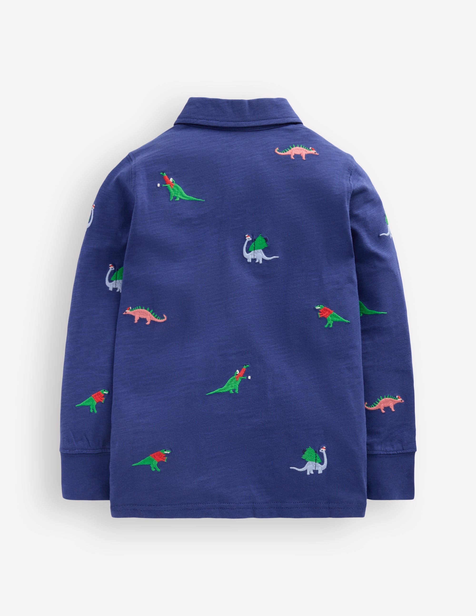 Besticktes Flammgarn-Polohemd-Segelblau, Dinosaurier - Image 2