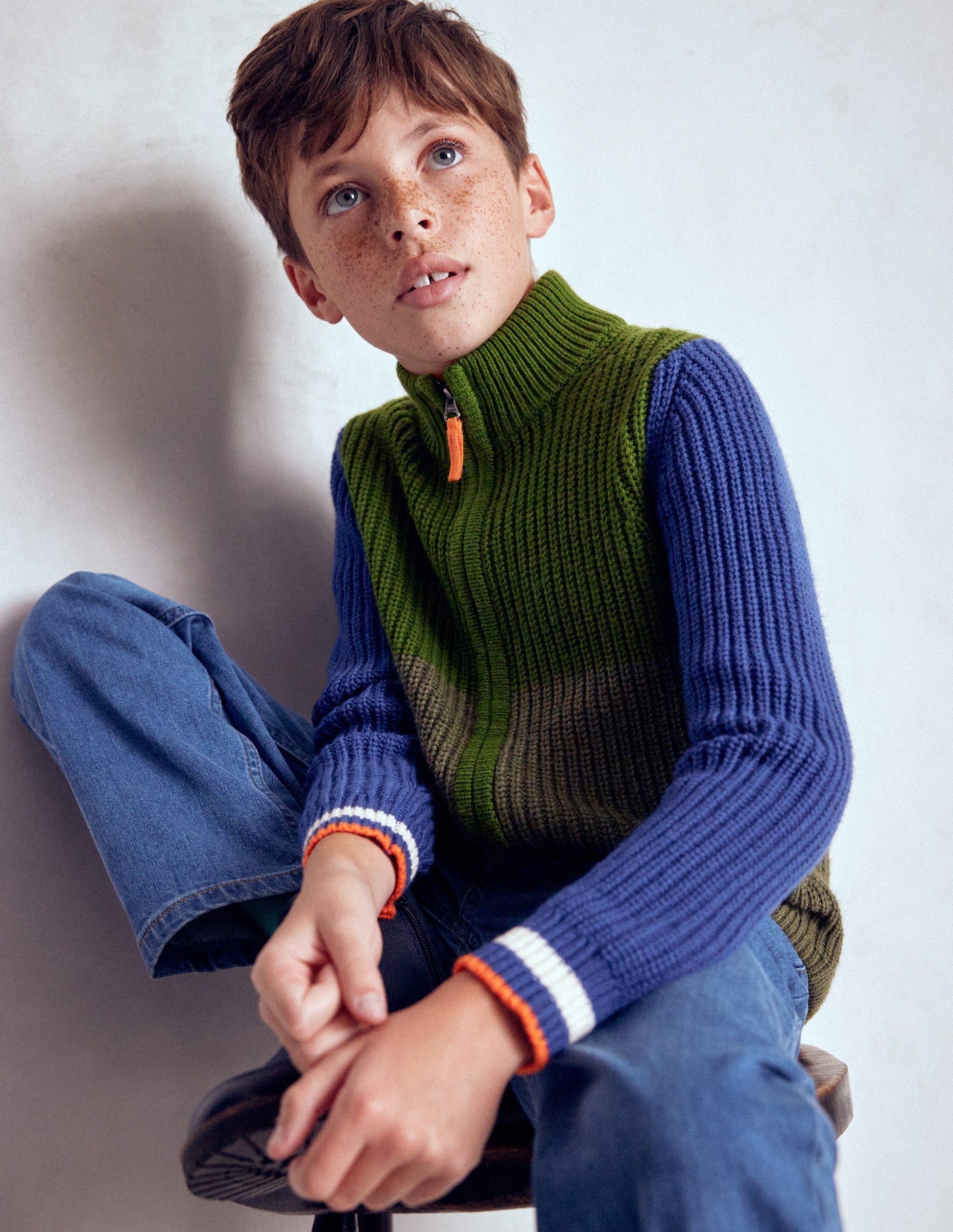 Grobstrickpullover mit Reißverschluss-GRÜN-1