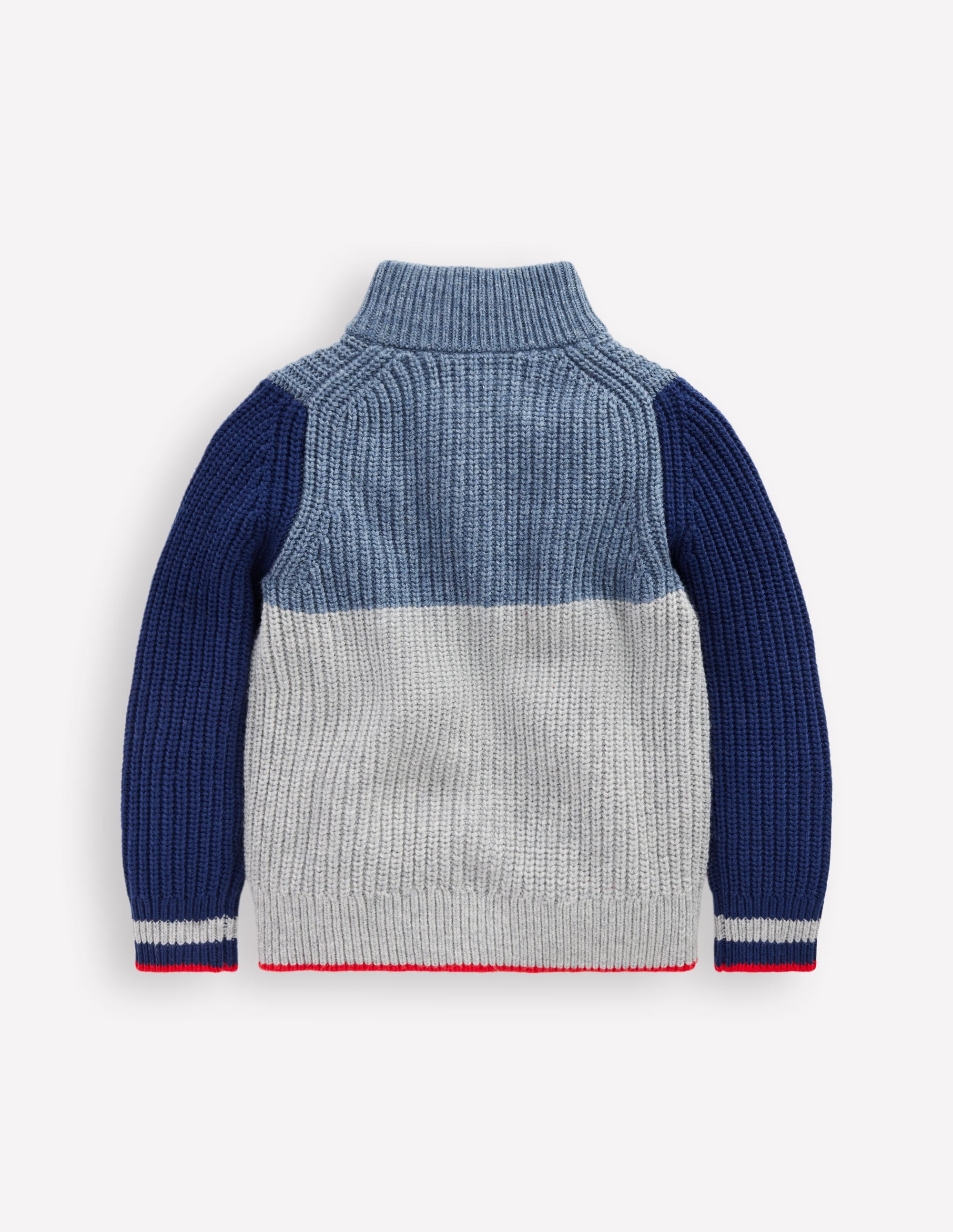 Grobstrickpullover mit Reißverschluss-Grau Meliert Blockfarben - Image 2