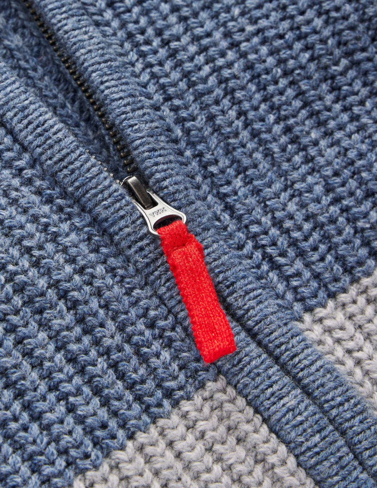 Grobstrickpullover mit Reißverschluss-Grau Meliert Blockfarben - Image 3