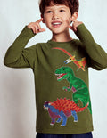 Im Dunkeln leuchtendes T-Shirt mit Superstitch-Wintermoos Dino