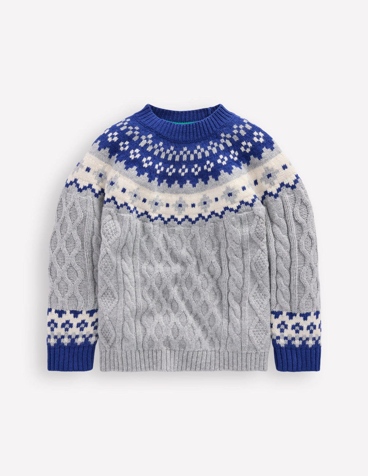 Fair-Isle-Pullover mit Zopfmuster-Grau Meliert - Image 4