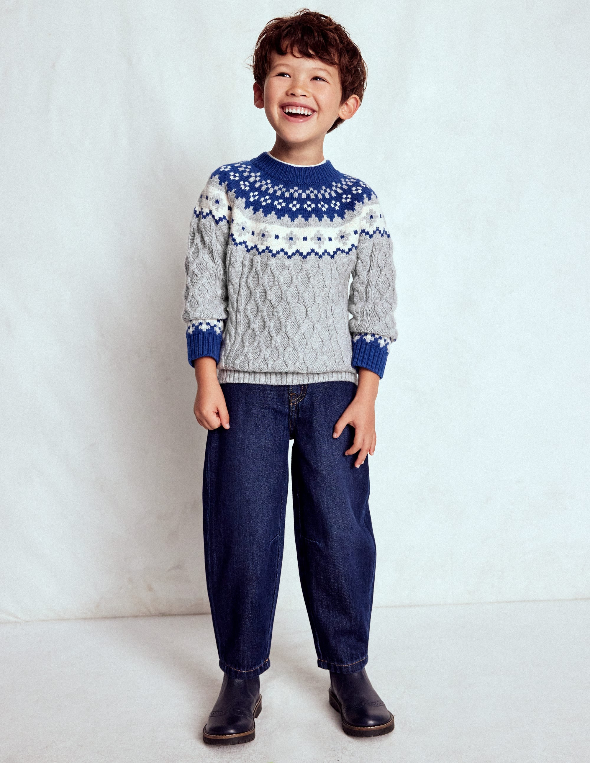 Fair-Isle-Pullover mit Zopfmuster-Grau Meliert - Image 1