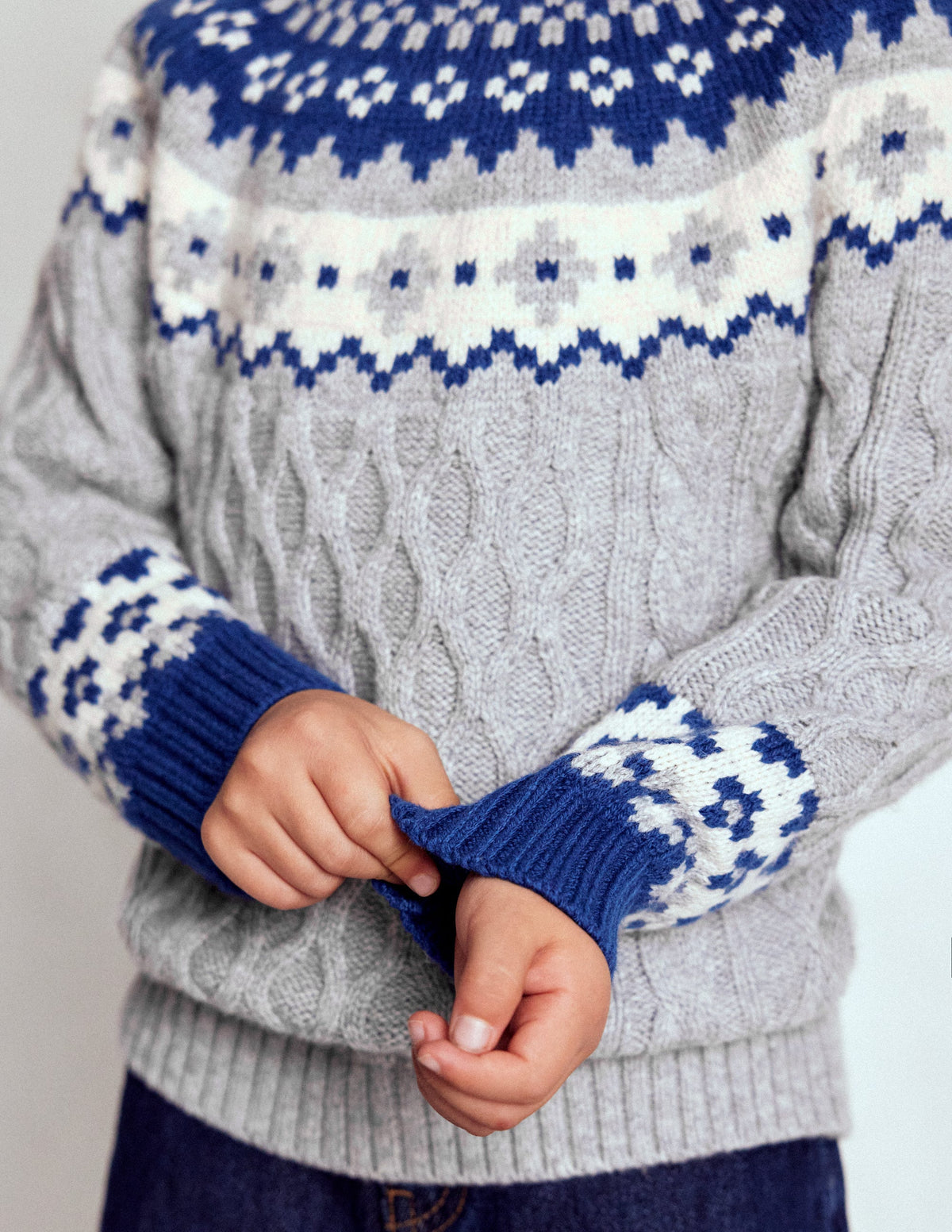 Fair-Isle-Pullover mit Zopfmuster-Grau Meliert - Image 3