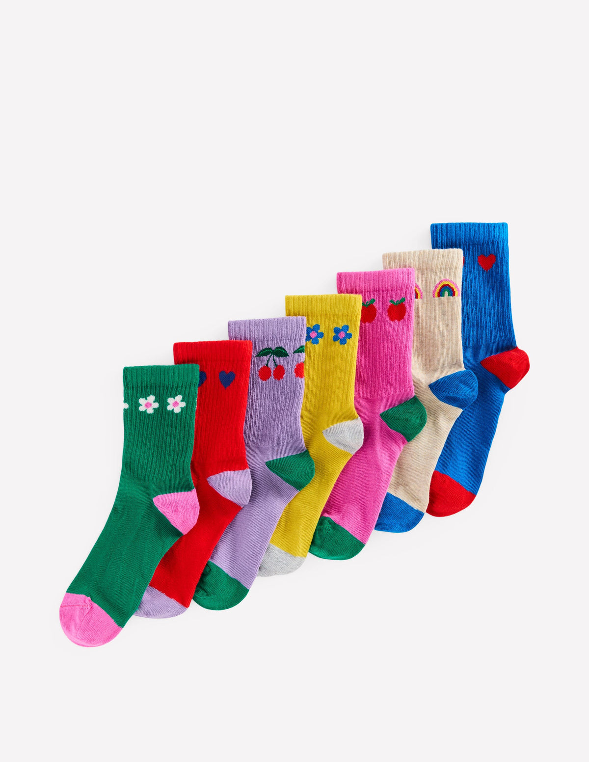 Gerippte Socken im 7er-Pack-Blumen/Regenbogen - Image 1