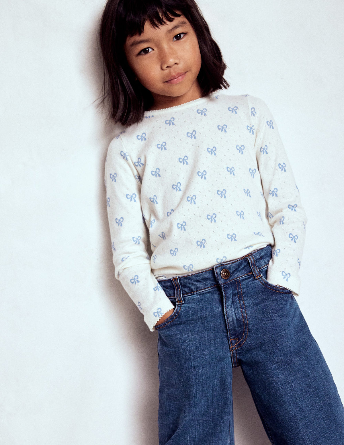 Long Sleeve Pointelle Top-Multi Bows-2