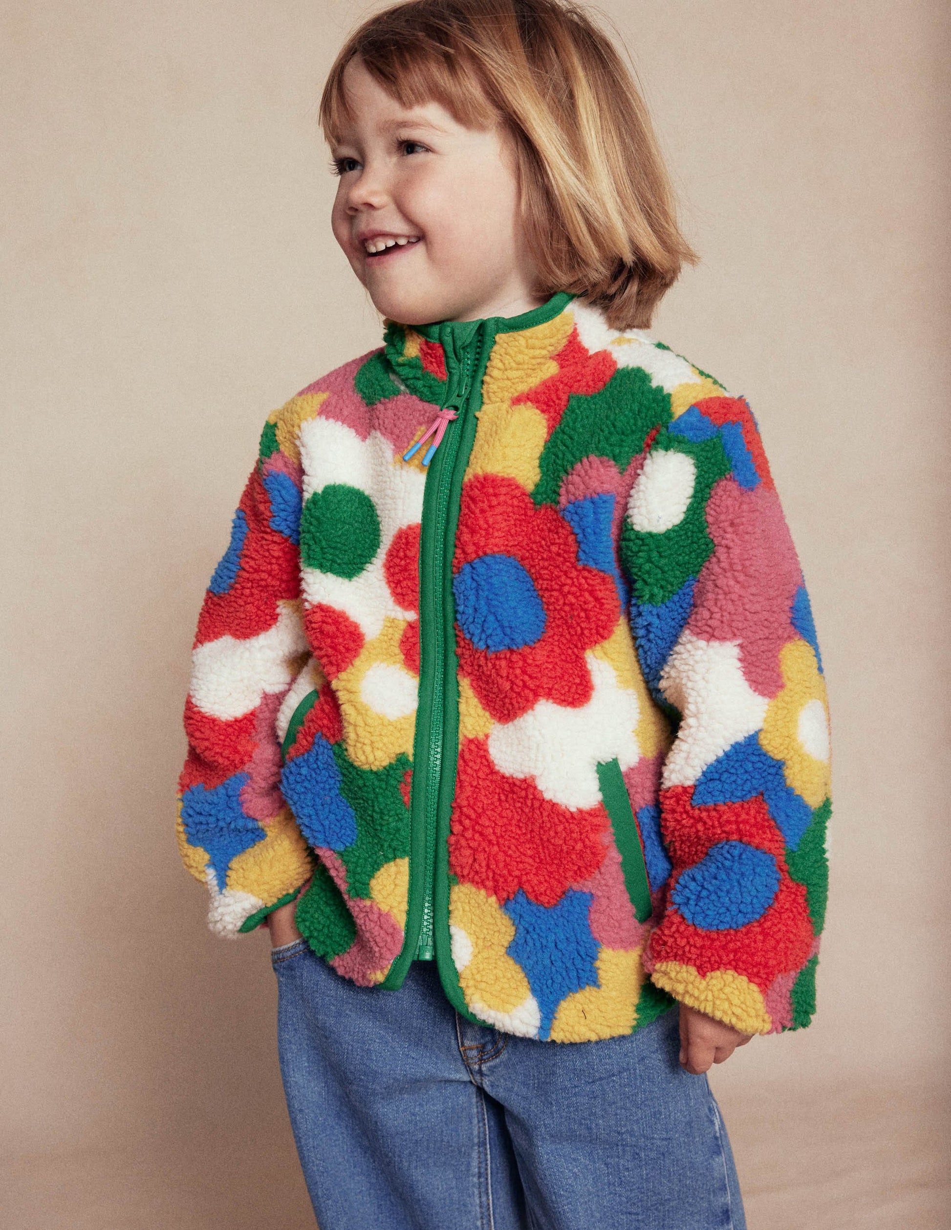 Eden Teddyfelljacke mit durchgehendem Reißverschluss-Bunt Flower Power-5