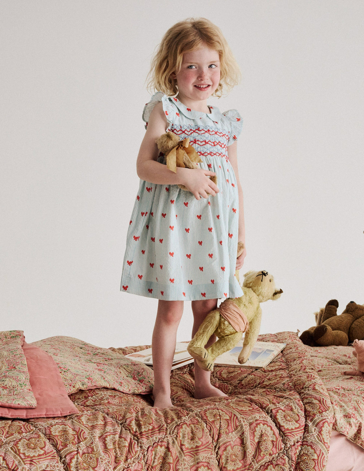 Adeline Smocked Dress-Glacier Blue Spaced Tiny Bows - Image 4