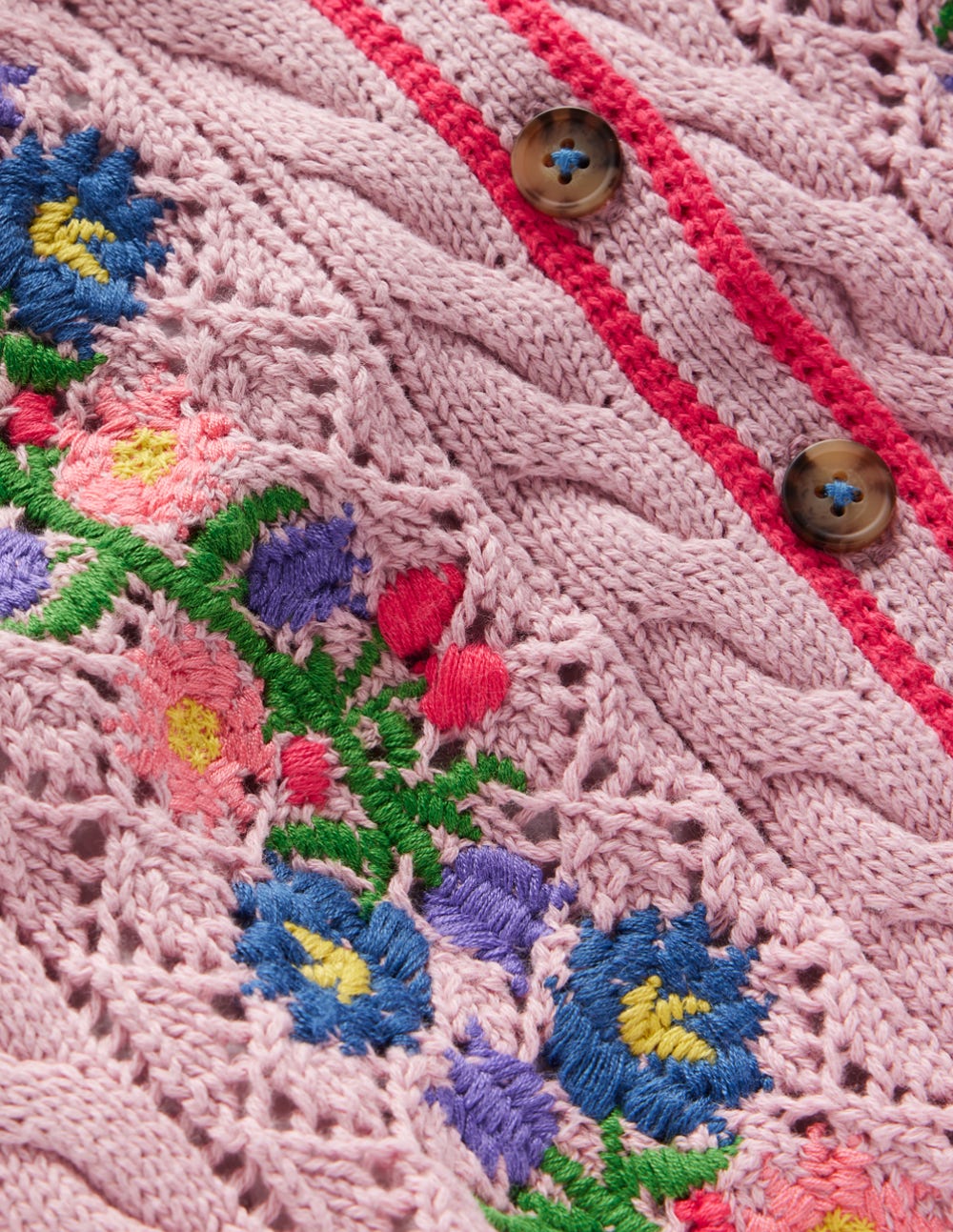 Bestickte Baumwoll-Strickjacke-Vintage-Rosa - Image 3