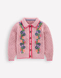 Bestickte Baumwoll-Strickjacke-Vintage-Rosa