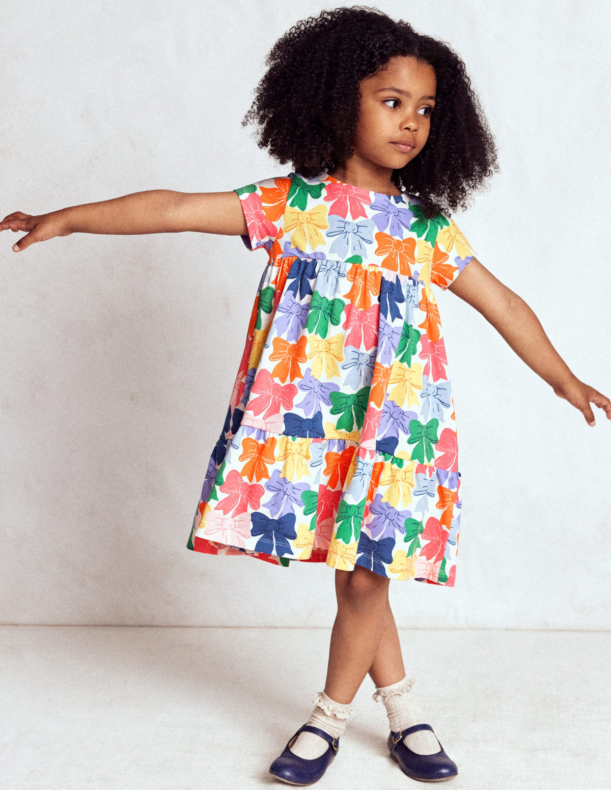 Ariel Twirly Jersey Dress-Multi Rainbow Bows - Image 3