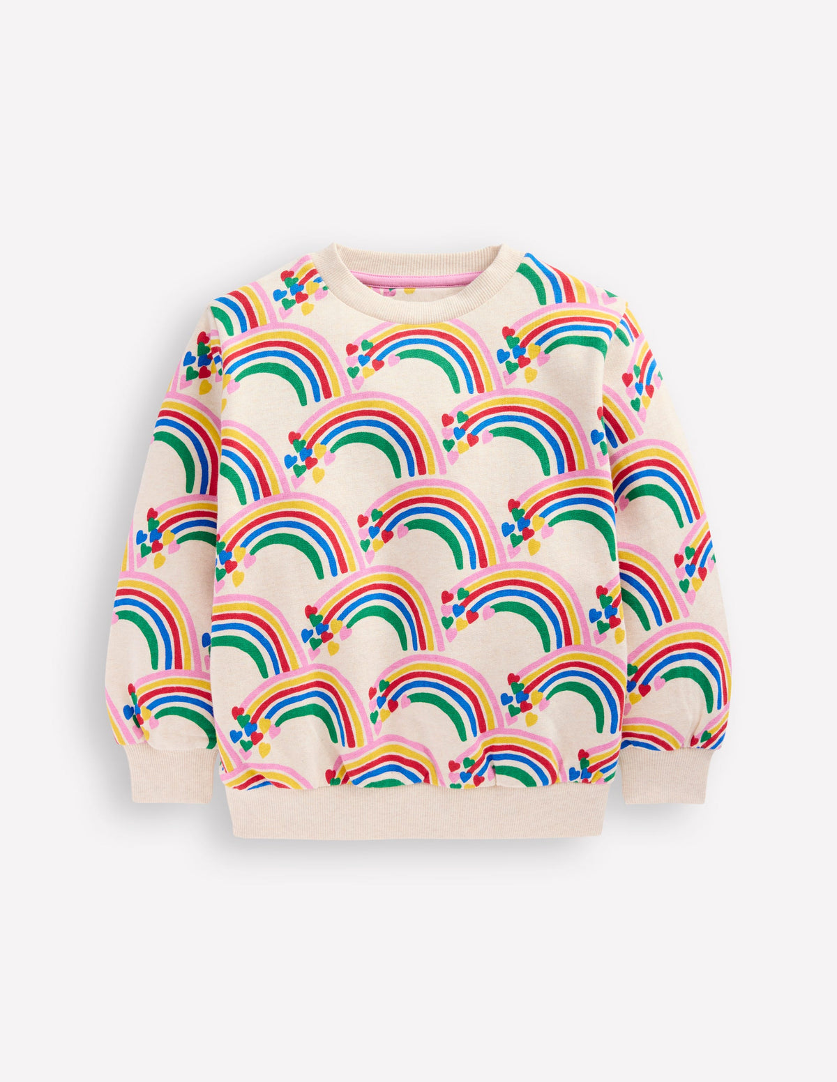 Bedrucktes Sweatshirt-Haferbeige Meliert Regenbogenherzen-1