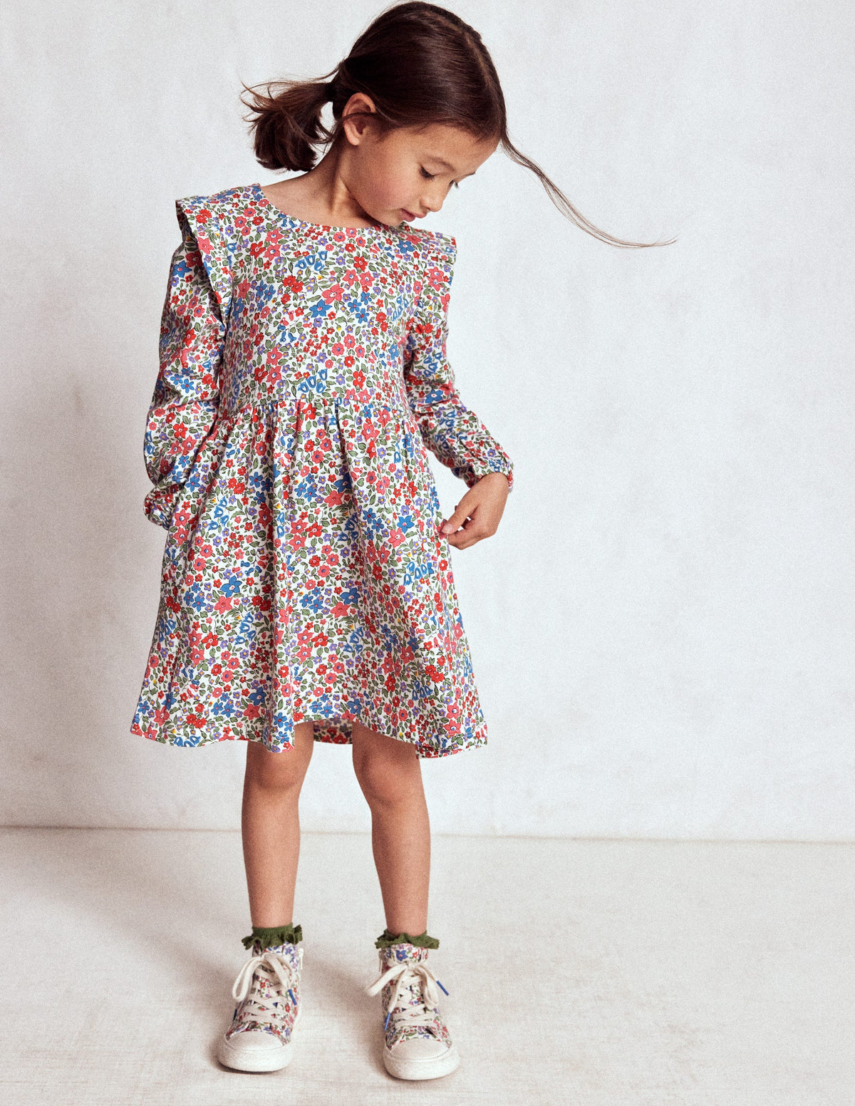 Posie Langärmliges Jerseykleid-Rosarot Blumenbeet-1