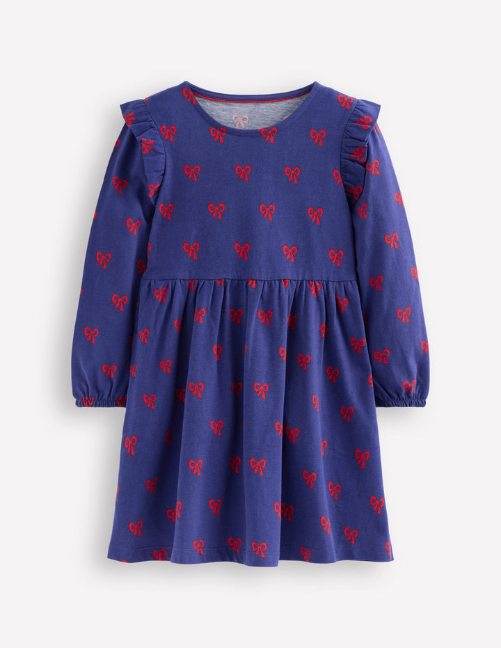 Posie Langärmliges Jerseykleid-Steuerbordblau Winzige Schleifen