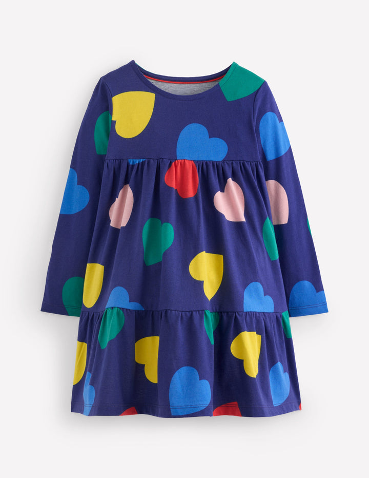 Ariel Langärmliges, schwingendes Kleid-Steuerbordblau Herzen