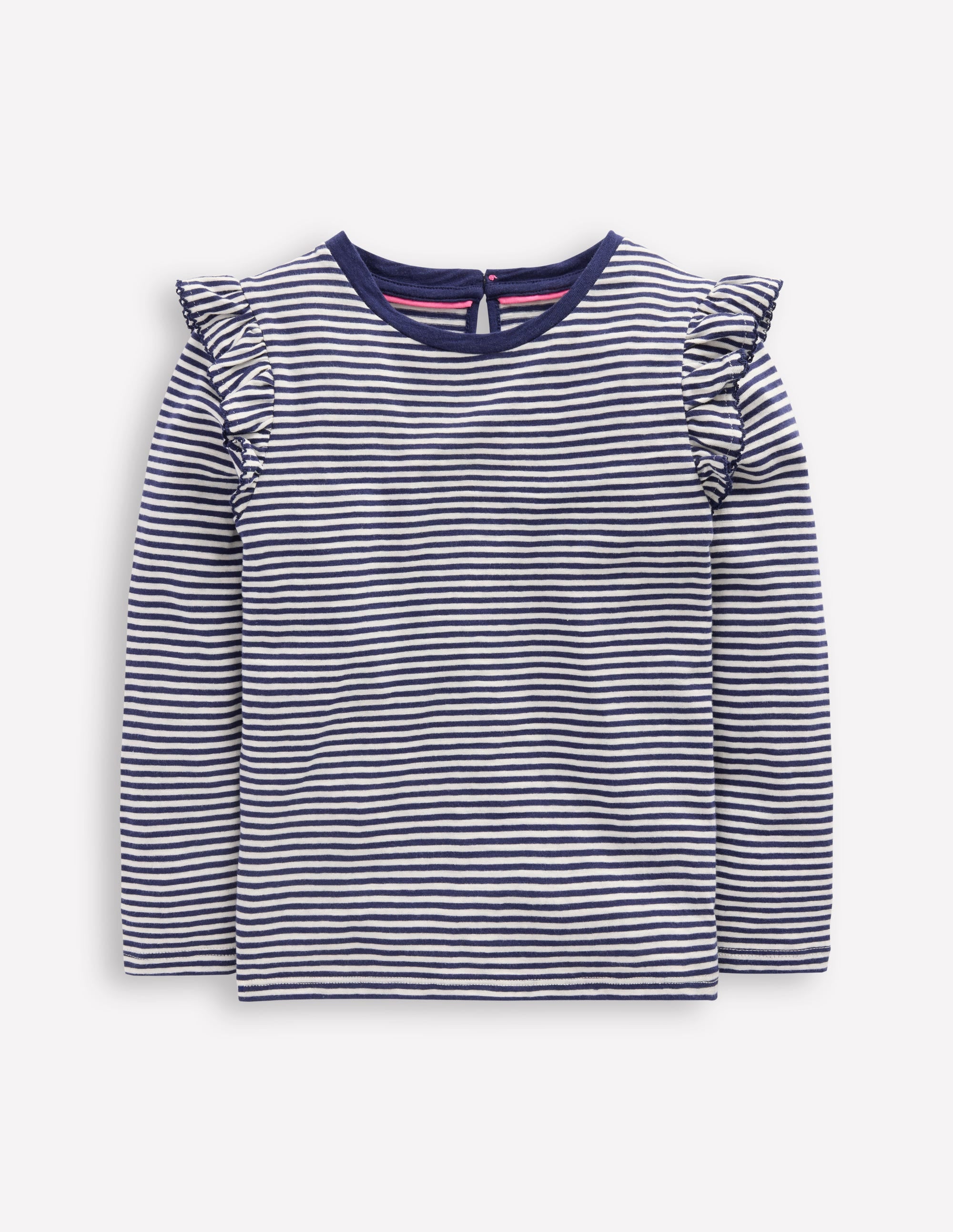 Oberteil aus Flammgarn mit Rüschenärmeln-Sanftes Naturweiß/Schuluniform-Marineblau - Image 5