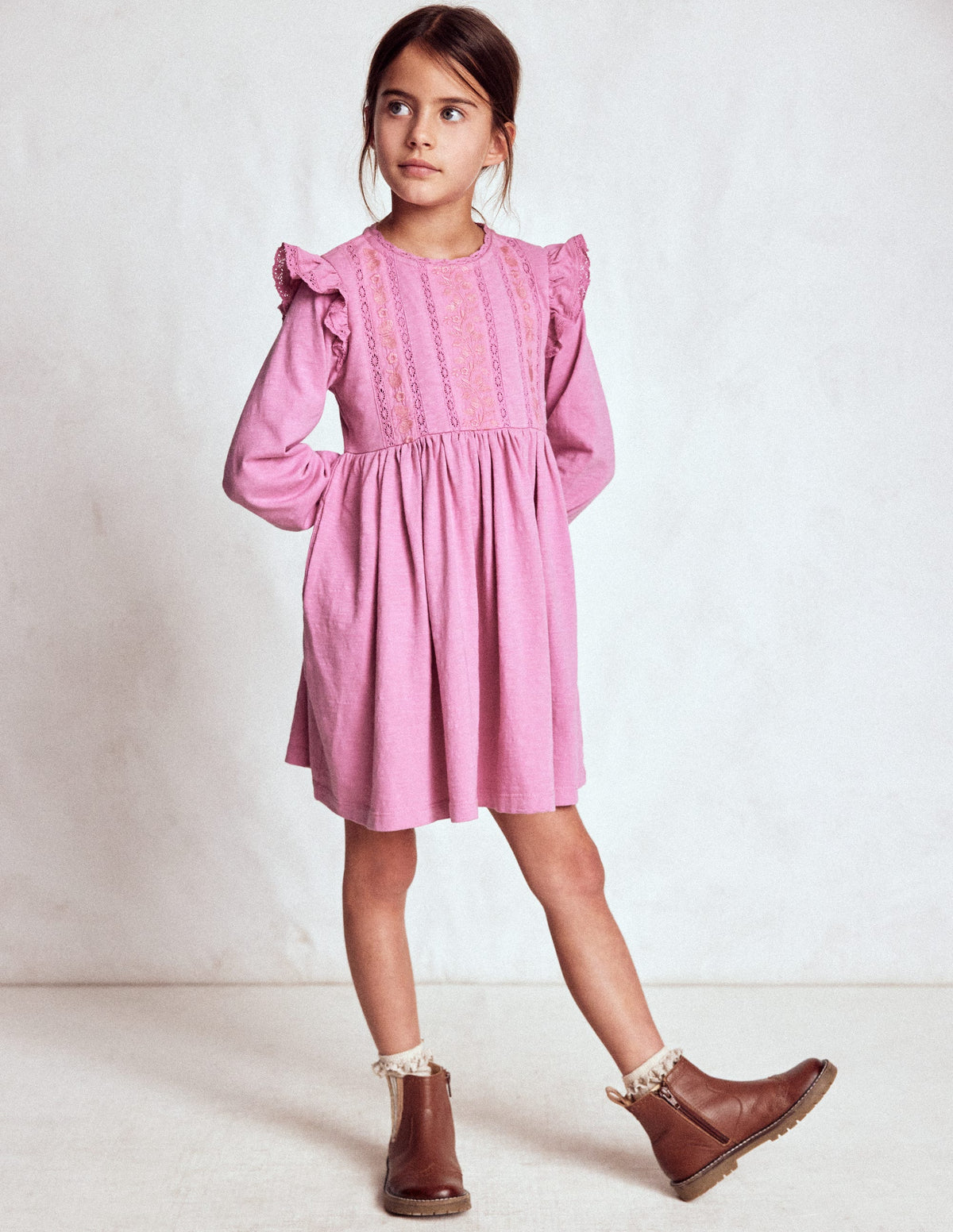 Jerseykleid mit Spitzenbesatz-Kirschblütenrosa-1
