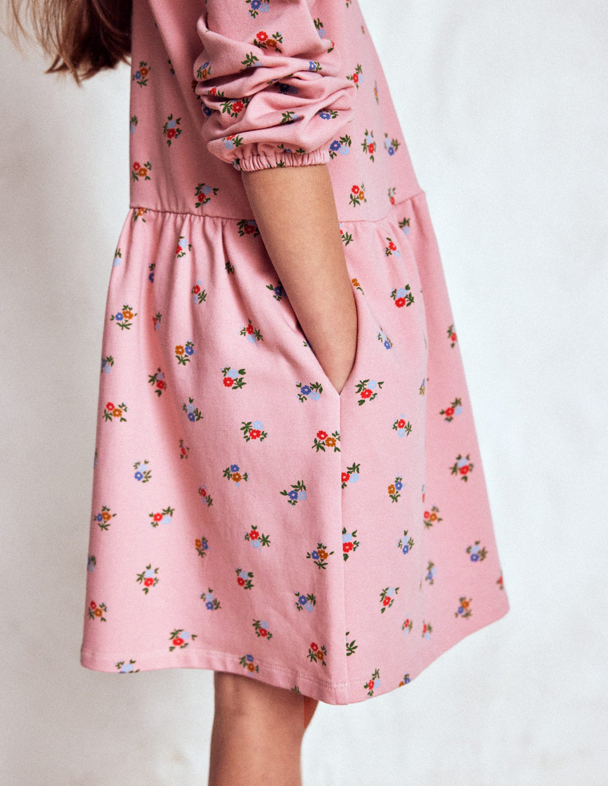 Kuscheliges Jersey-Hemdblusenkleid-Vintage-Rosa Blümchenmuster - Image 2