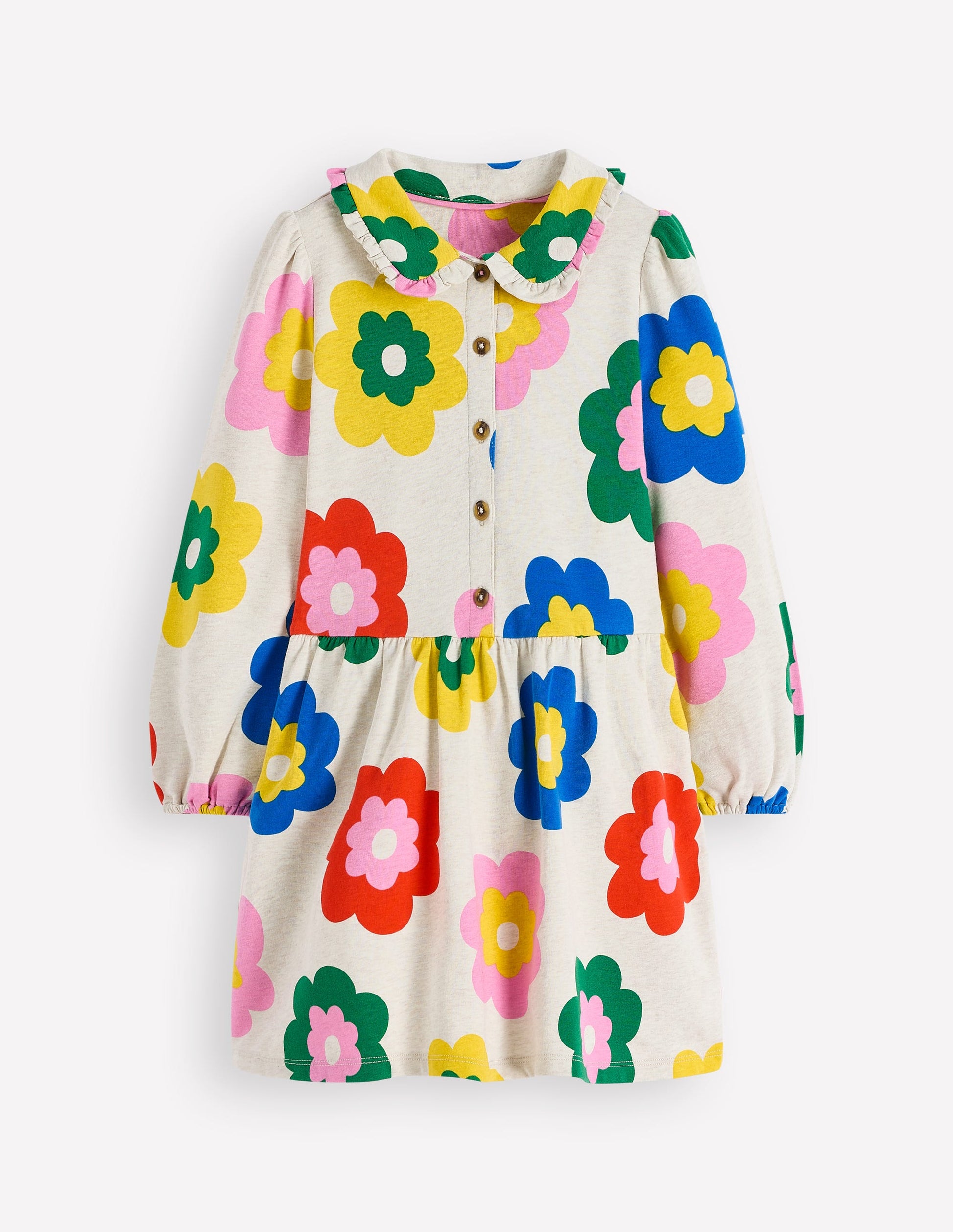 Kuscheliges Jersey-Hemdblusenkleid-Bunt Große Blume-1