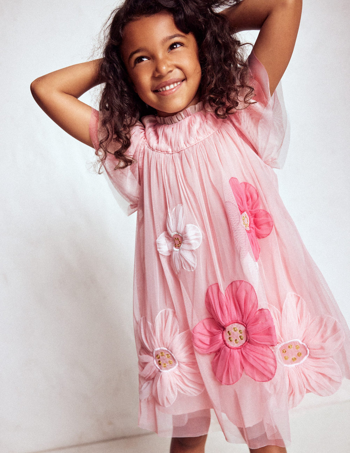 Tüllkleid mit Applikationen-Kreiderosa Blume - Image 4