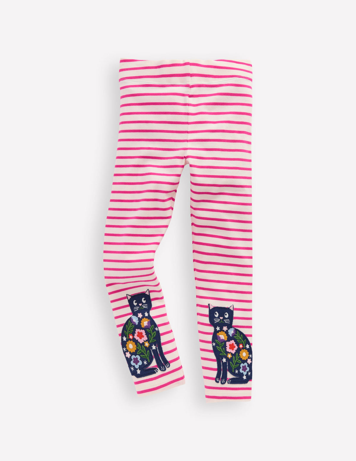 Appliqué Leggings-Soft Ivory/Raspberry Pink Cats - Image 1