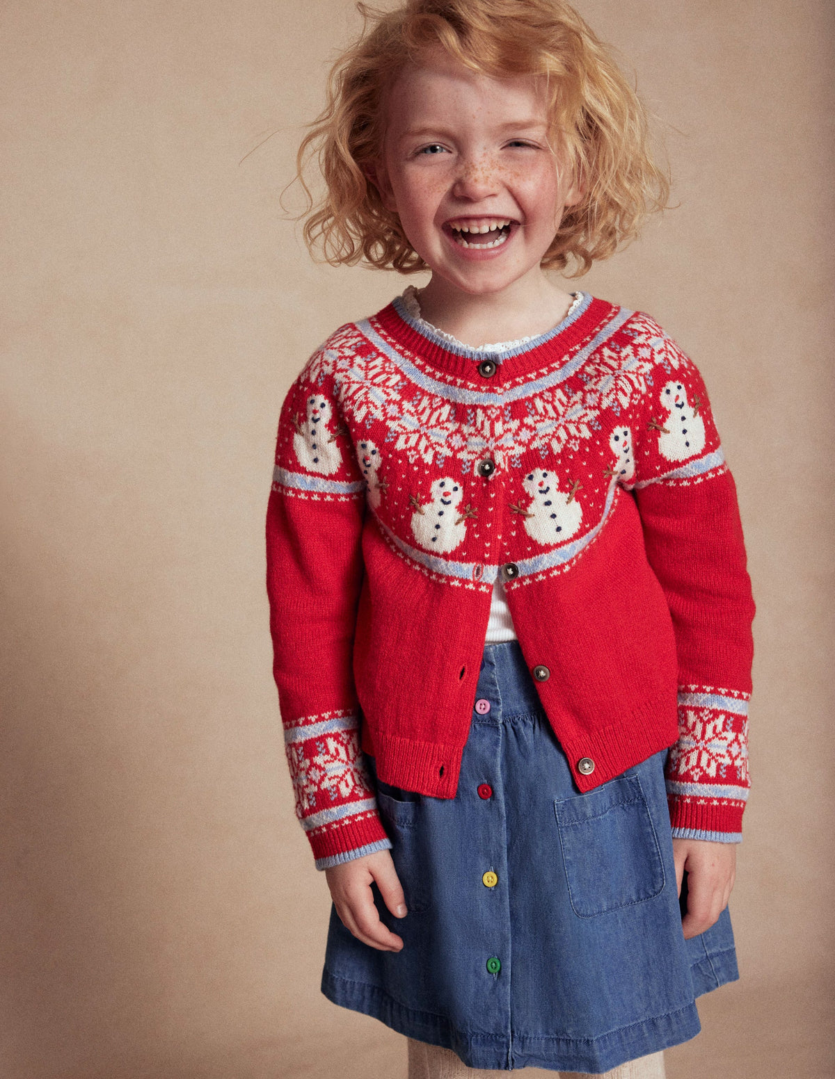 Edie Fair-Isle-Strickjacke-Mohnblumenrot Schneemann-4