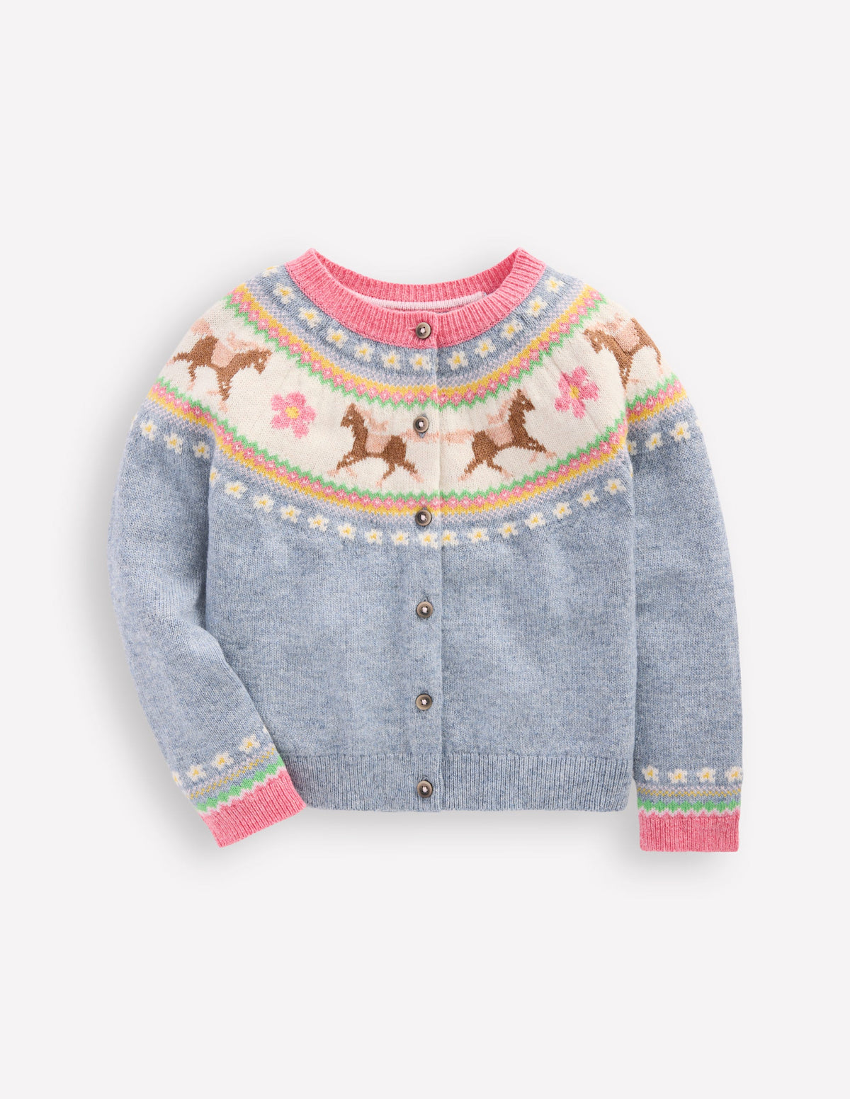 Edie Fair-Isle-Strickjacke-Gletscherblau Meliert Pferde-1
