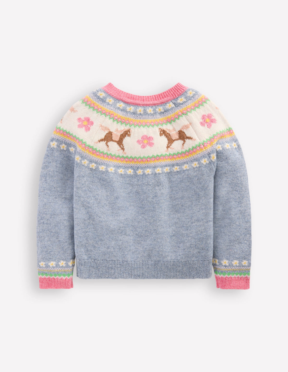 Edie Fair-Isle-Strickjacke-Gletscherblau Meliert Pferde-2