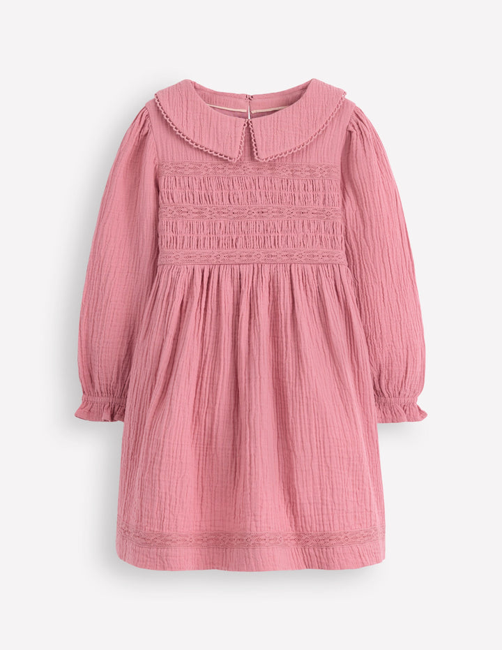 Doppeltuch-Kleid mit Kragen-Rosa Heide