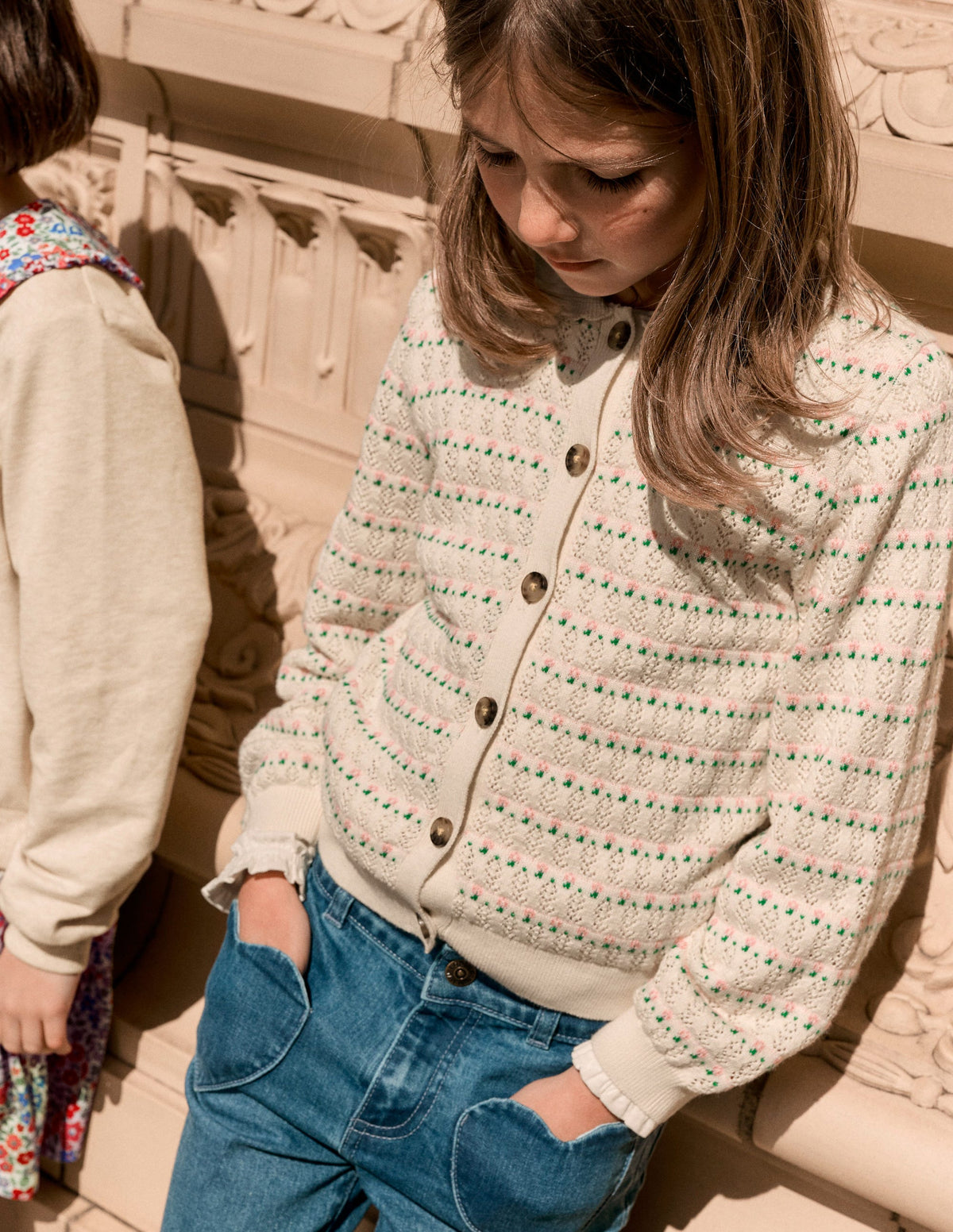 Pointelle Collared Cardigan-Warm Ivory - Image 4