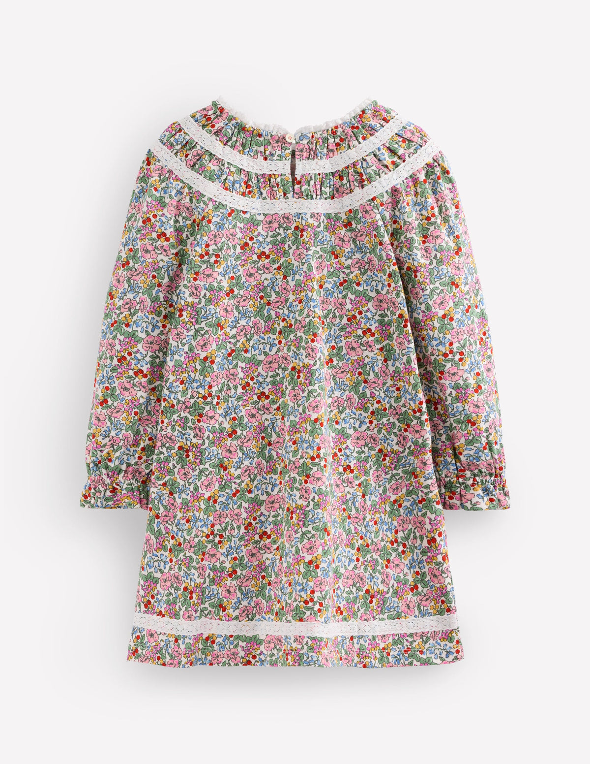 Pretty Lace Trim Jersey Dress-Soft Ivory Berry Floral - Image 2