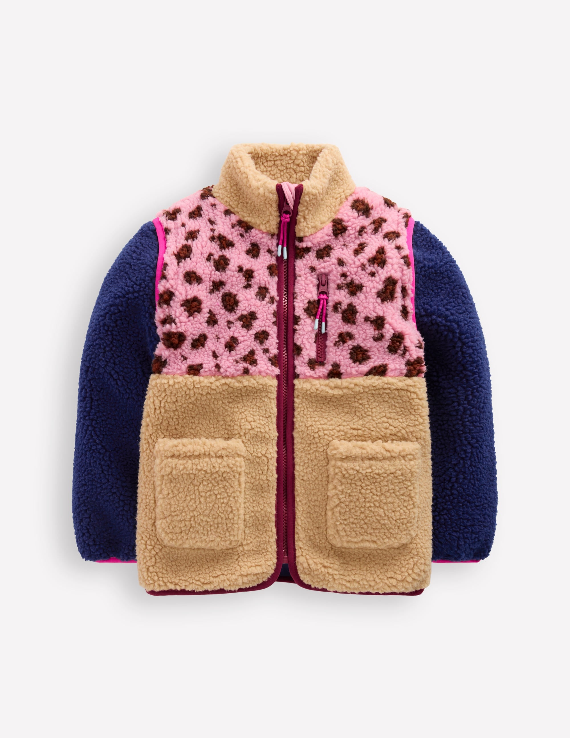 2-in-1-Teddyfell-Jacke-Pink Leopardenmuster - Image 1