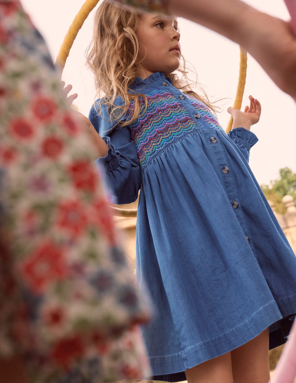 Suki Long Sleeve Smocked Dress-Mid Vintage Denim - Image 4