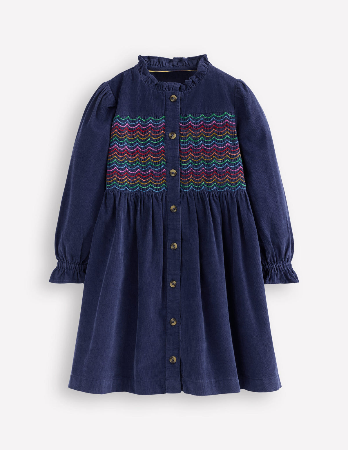 Suki Langärmeliges, gesmoktes Kleid-Schuluniform-Marineblau - Image 1