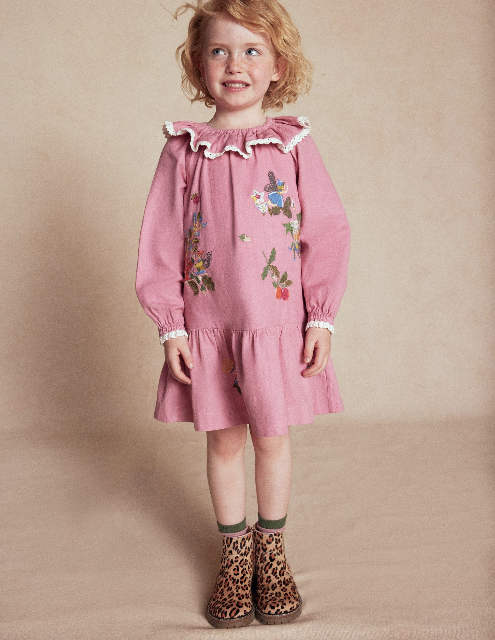 Gewebtes Kleid mit Spitzenbesatz-Zuckerwattenrosa Feen-4
