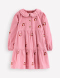 Robe tissée à col Minna-Broderie chouette rose