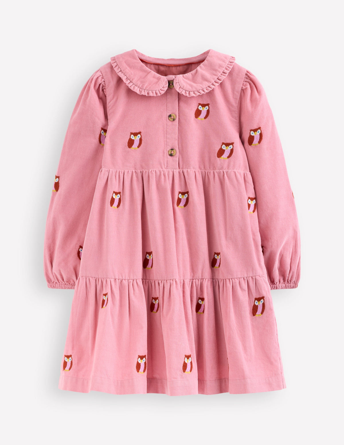 Robe tissée à col Minna-Broderie chouette rose-1