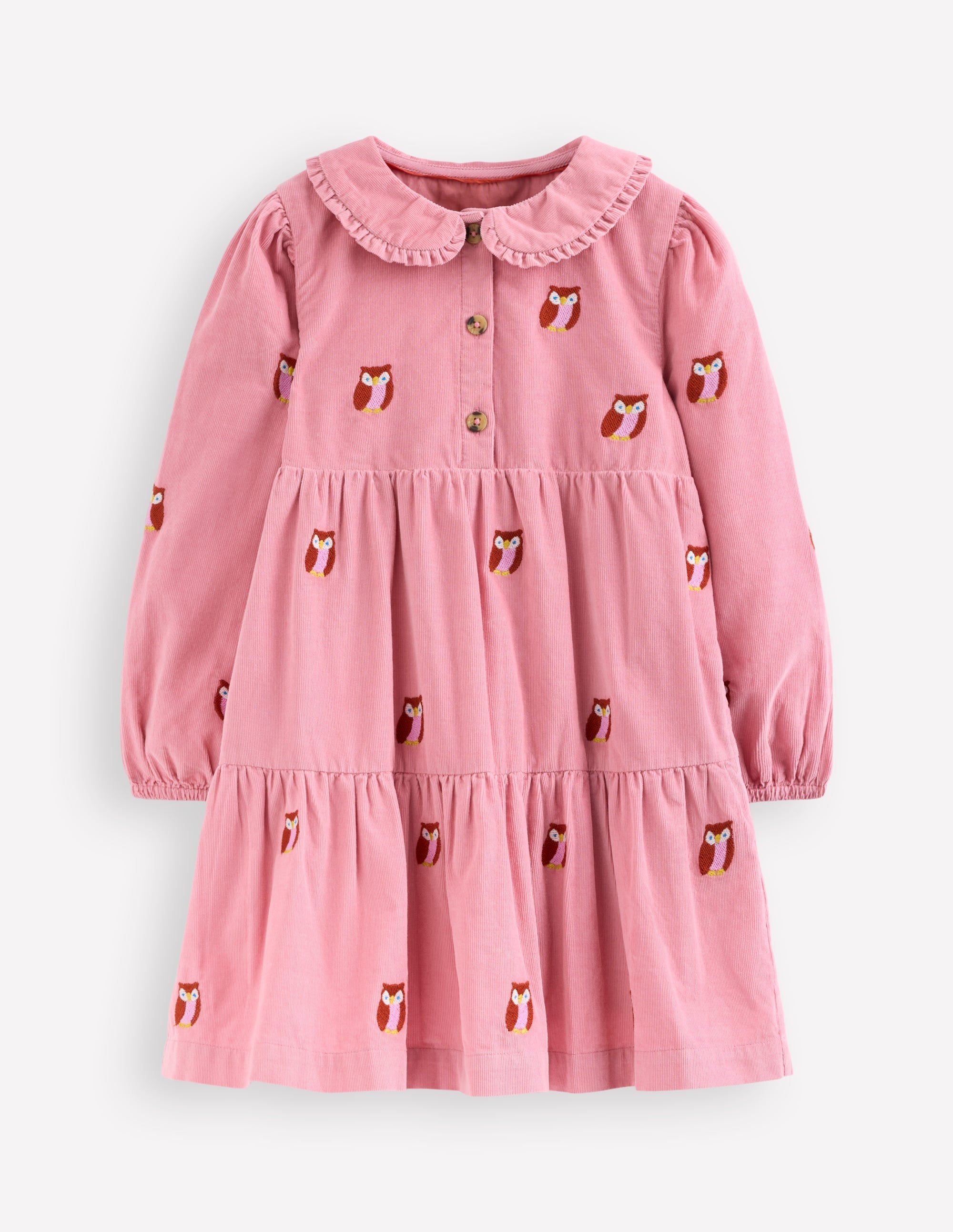 Robe tissée à col Minna-Broderie chouette rose - Image 1
