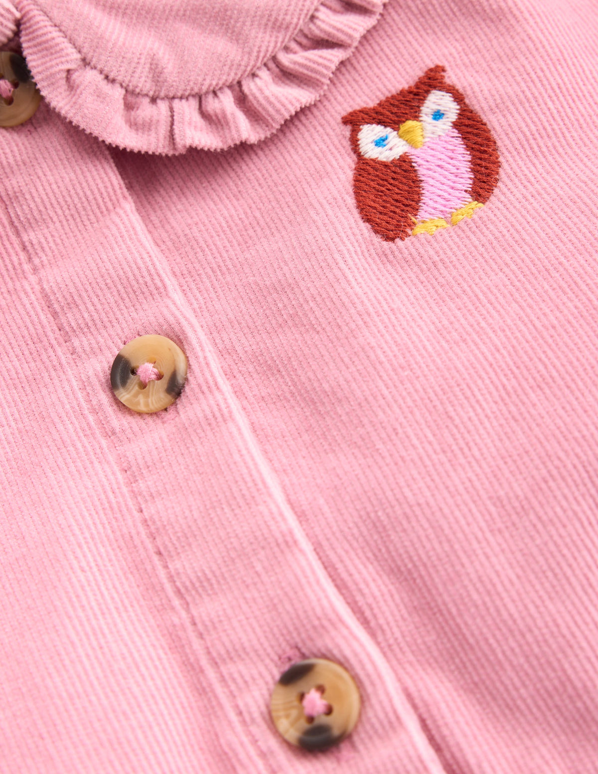 Robe tissée à col Minna-Broderie chouette rose-3