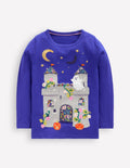 Langarmshirt mit Aufklappdetail-Saphirblau Spukhaus