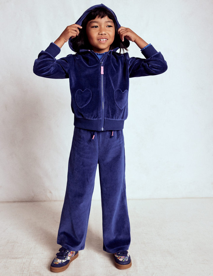 Sweat à capuche en velours-Bleu tribord