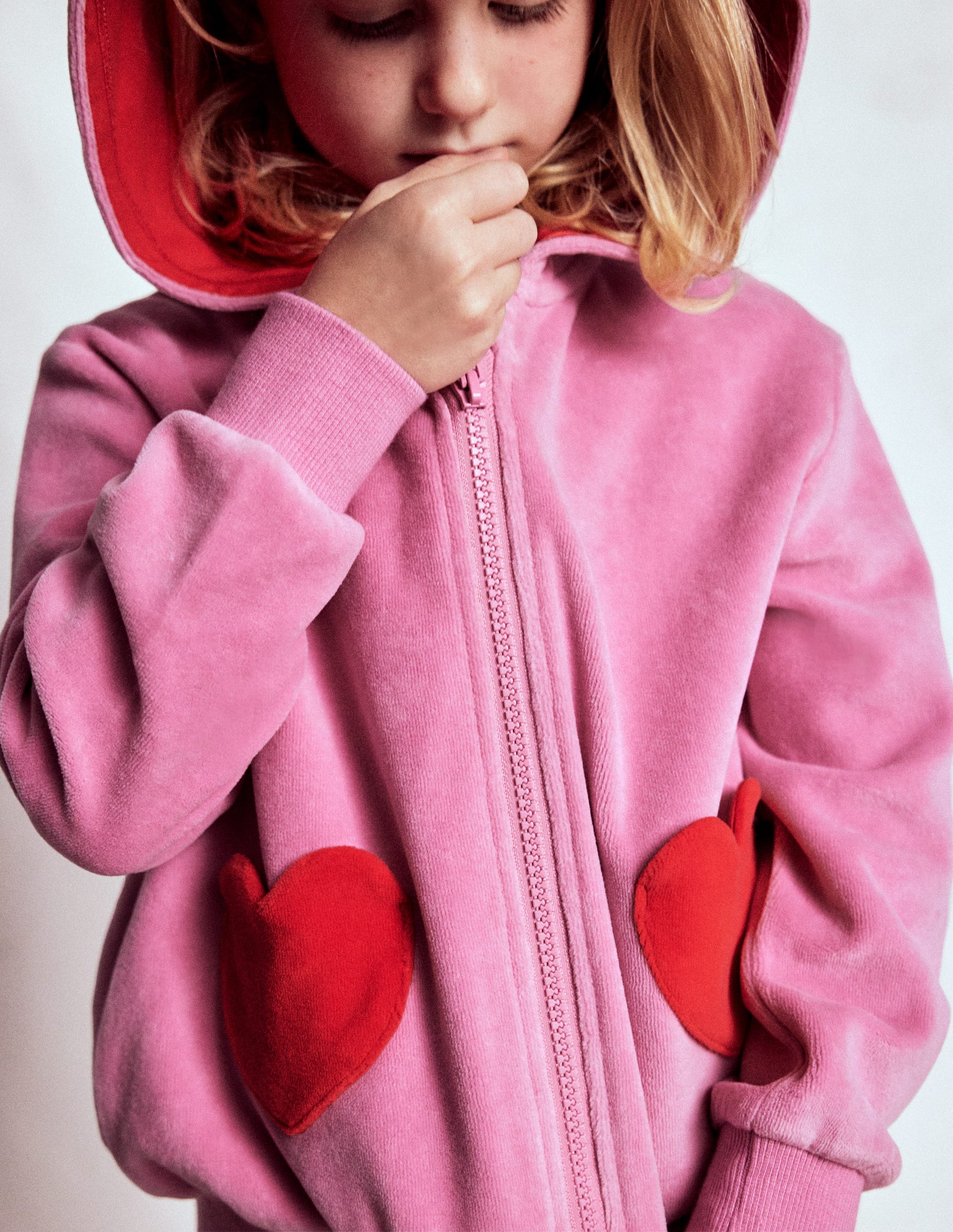 Kapuzenpullover aus Velours-Kirschblütenrosa-1