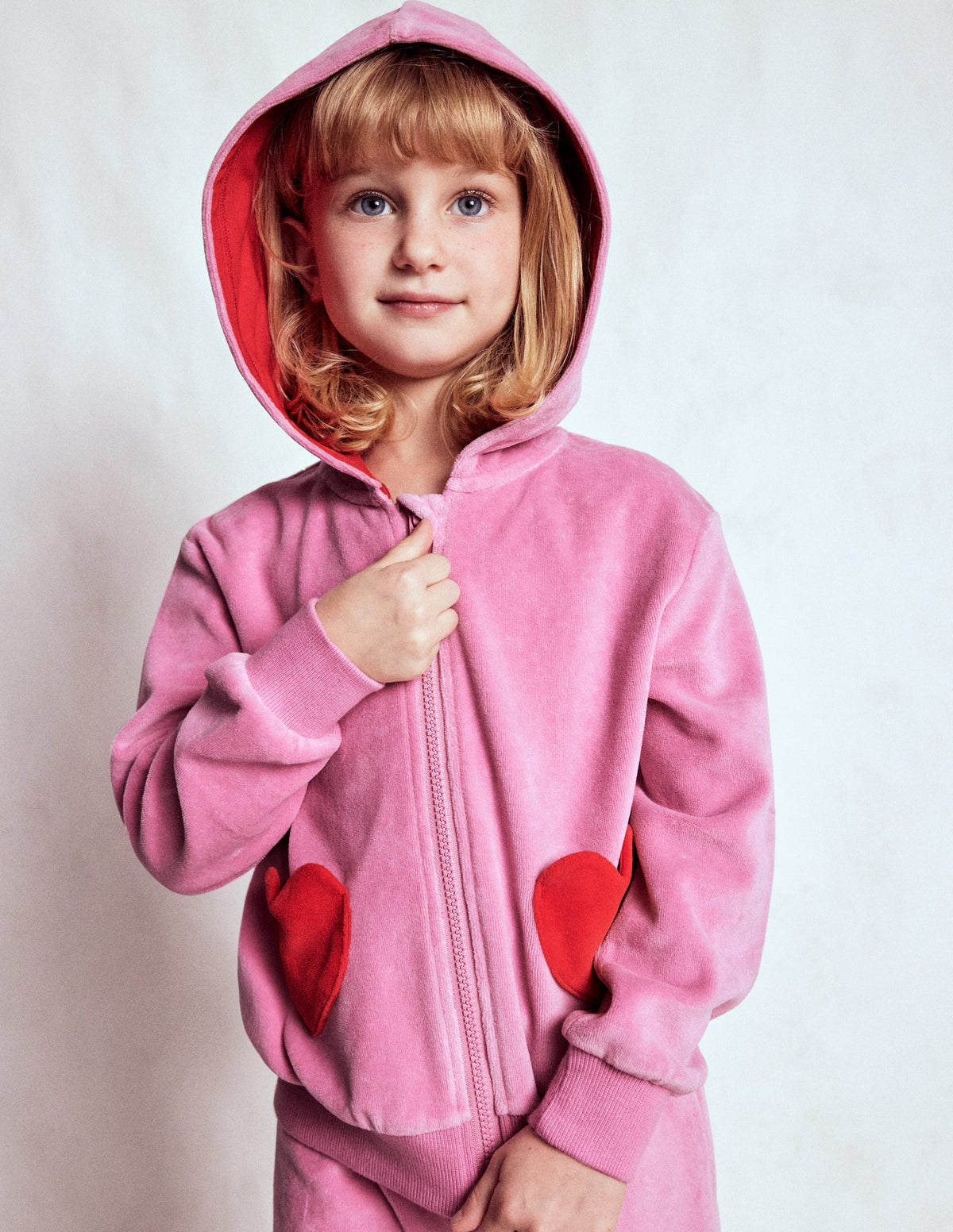 Kapuzenpullover aus Velours-Kirschblütenrosa-2