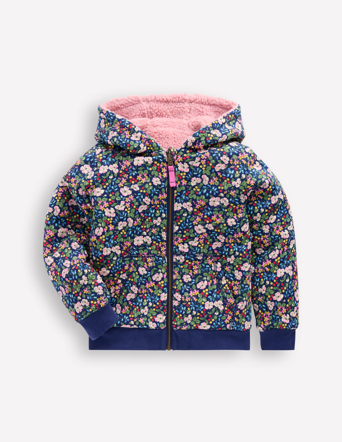 Wendbarer Teddy-Kapuzenpullover-Steuerbordblau Beeren Blumenmuster - Image 2