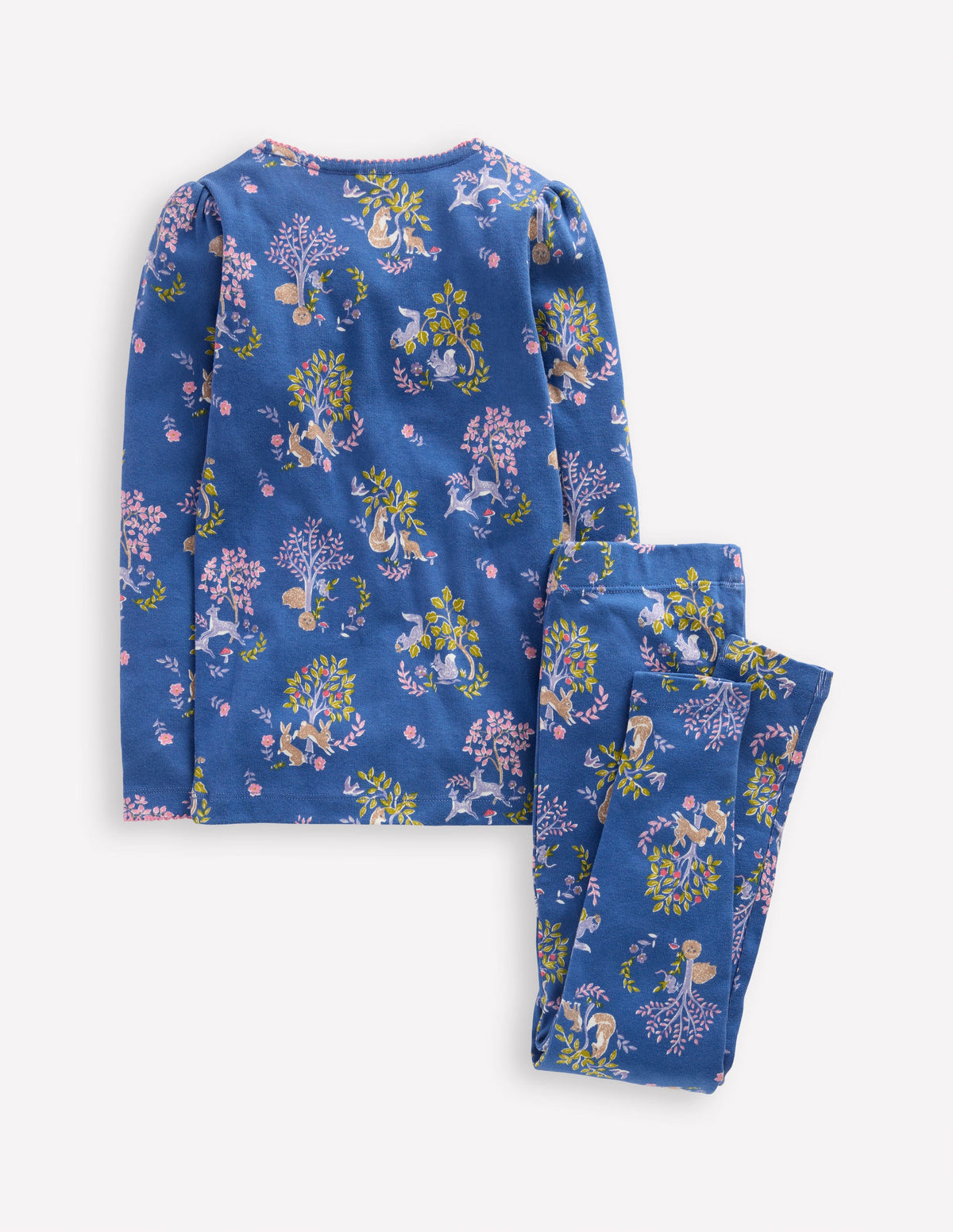 Eng anliegender, langer Schlafanzug-Blau Walddesign-2