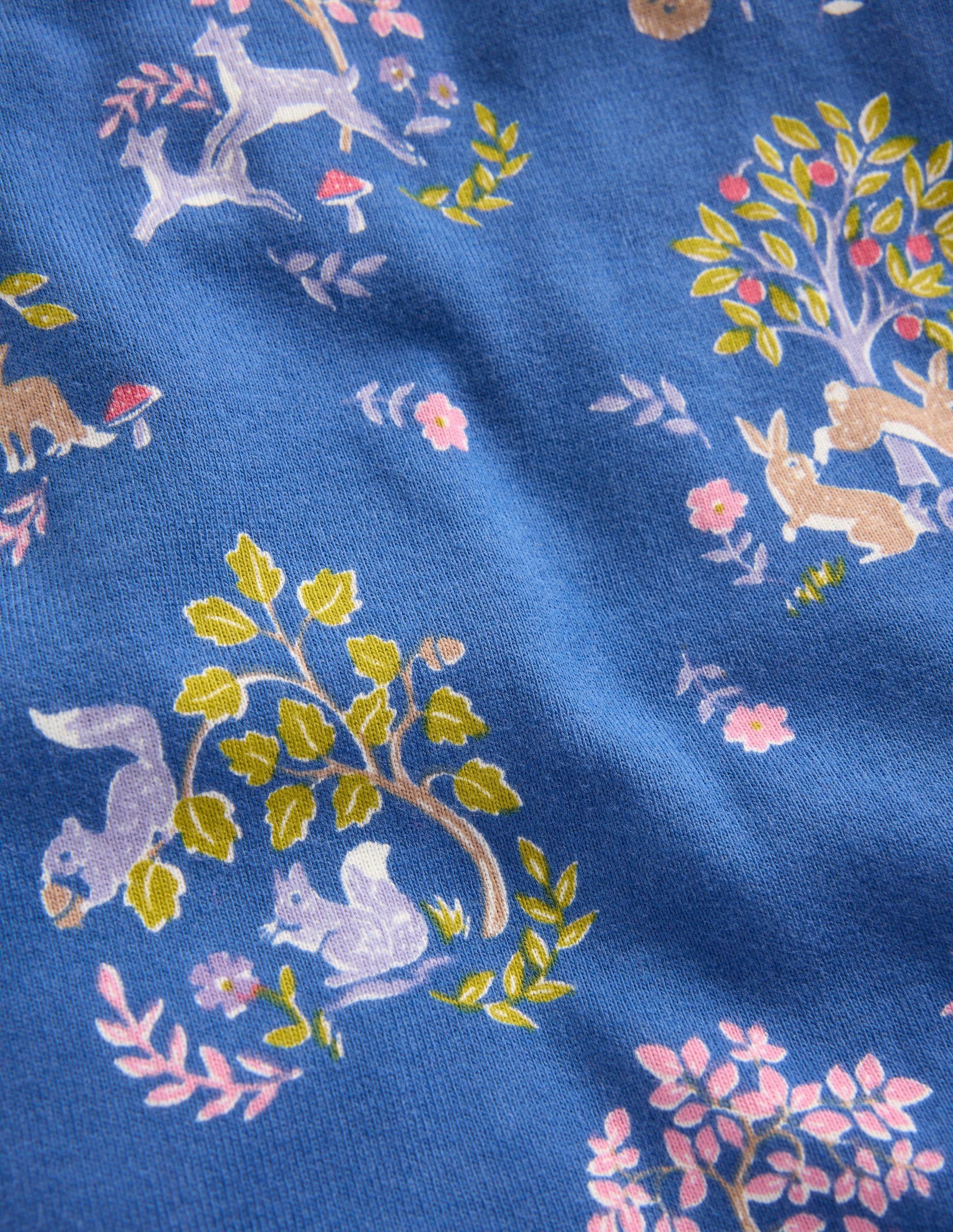 Eng anliegender, langer Schlafanzug-Blau Walddesign-3