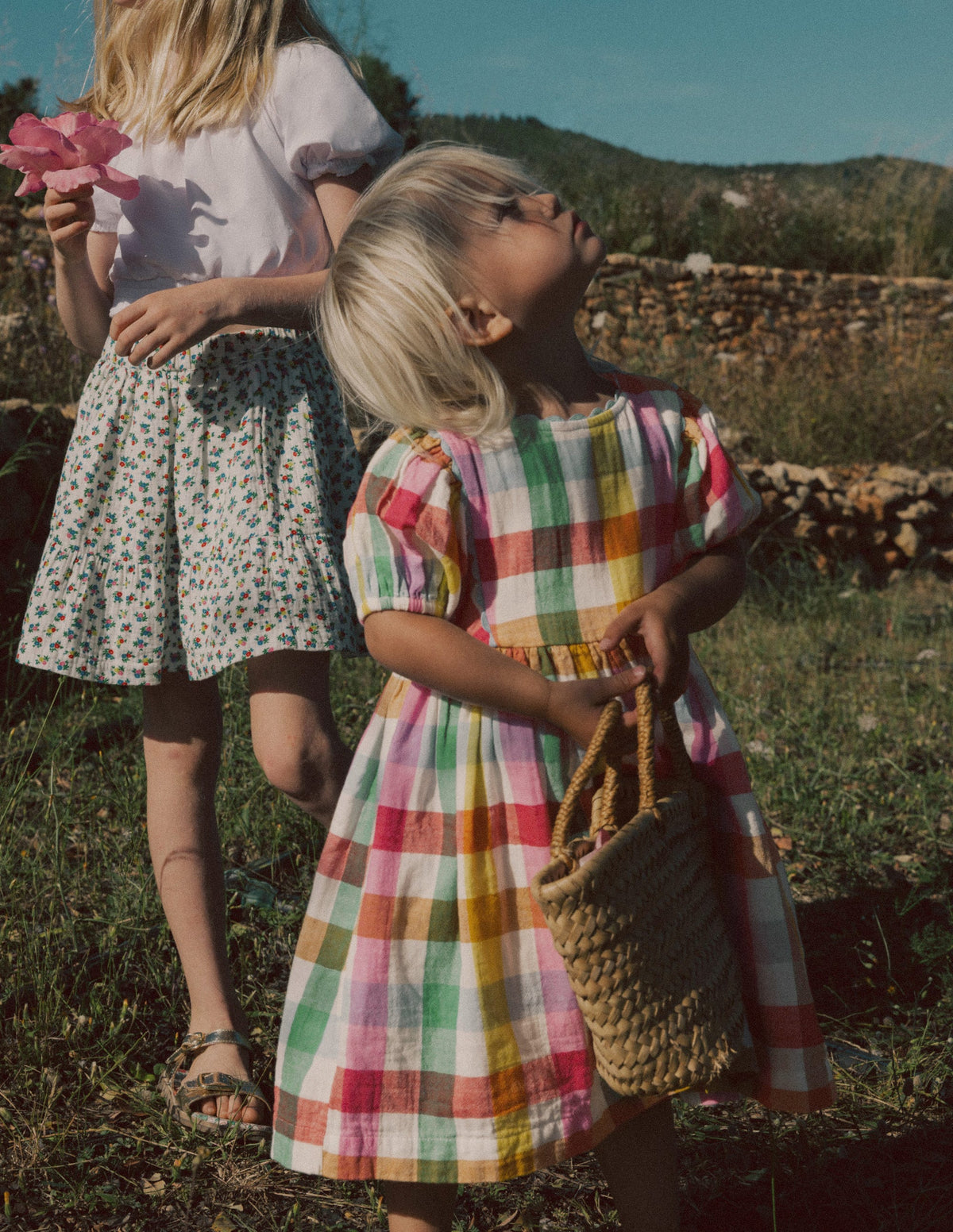 Doppeltuch-Kleid mit Puffärmeln-Bunt Karomuster-4
