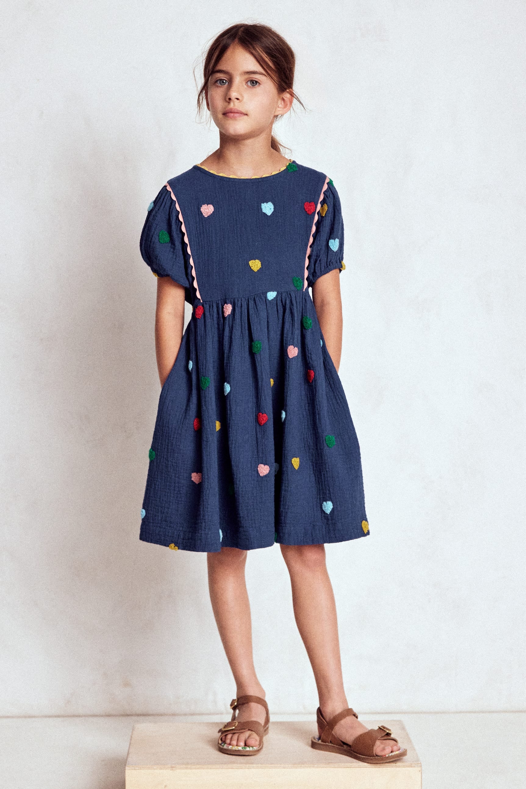 Doppeltuch-Kleid mit Puffärmeln-Steuerbordblau Herzen-5