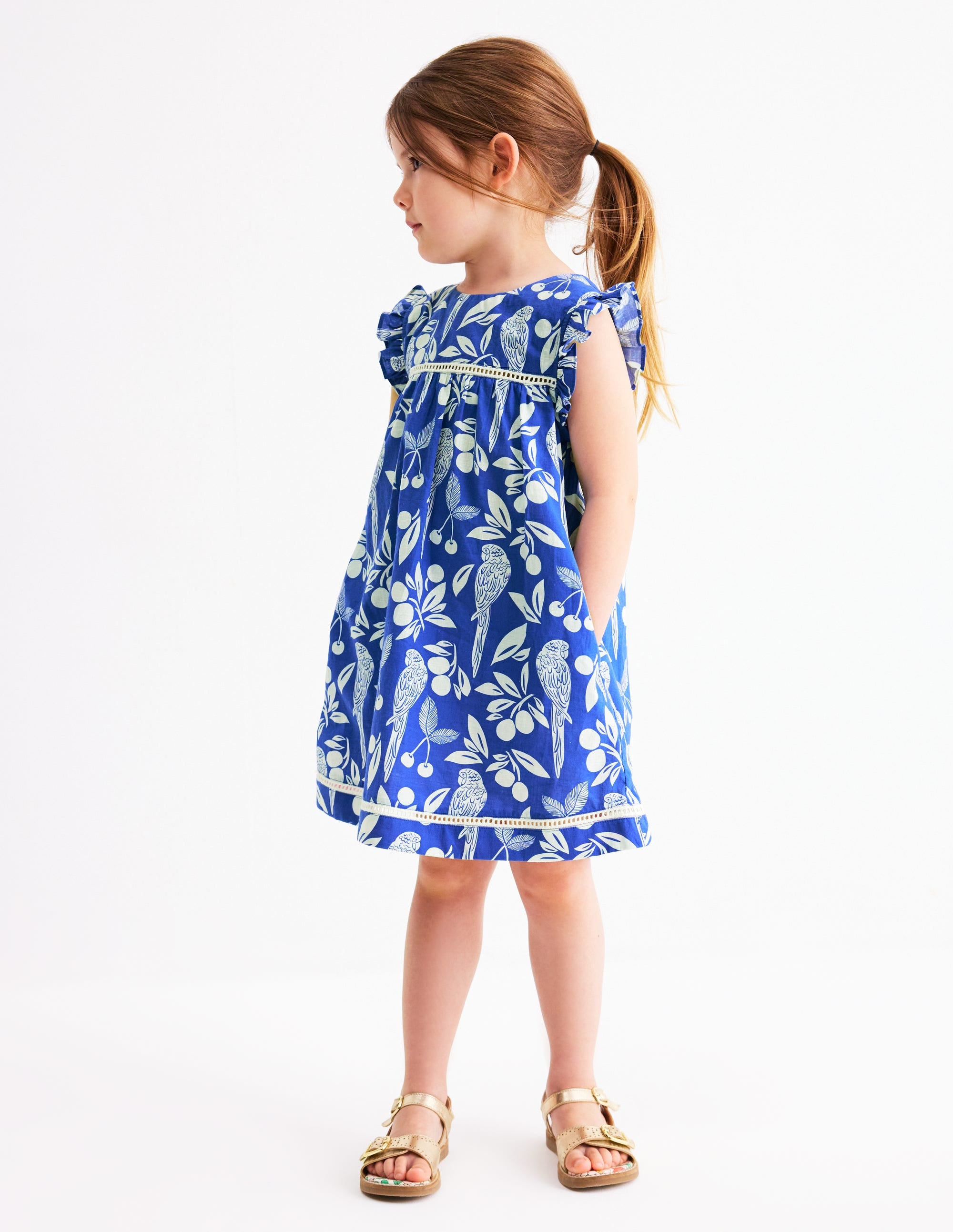 Robe de vacances Celia tissée-Motif Parrot Palm bleu vif - Image 1